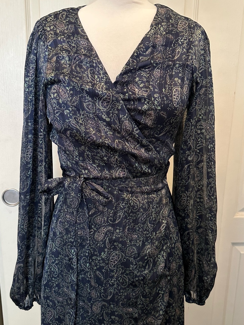 The Reset Navy Paisley Wrap Dress with Ruffle Hem - Picture 2 of 5
